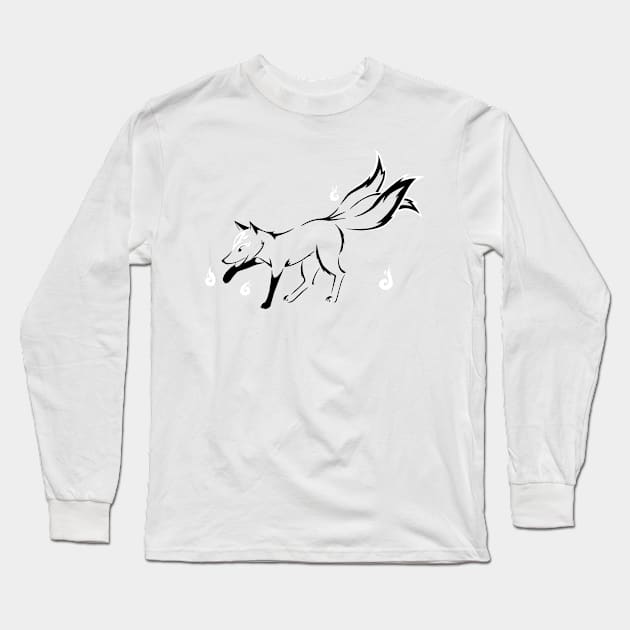 Kitsune (black and white) Long Sleeve T-Shirt by Eile